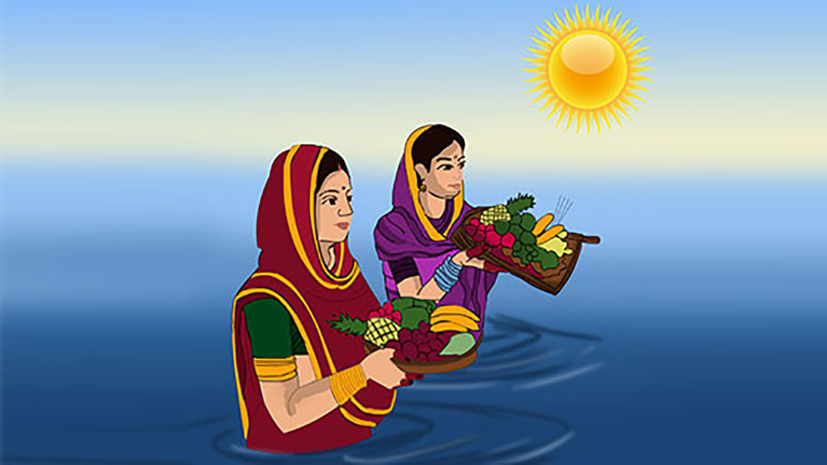 छैठ पर्वको मुख्य दिन आज साँझ, अस्ताउँदो सूर्यलाई अर्घ दिइँदै