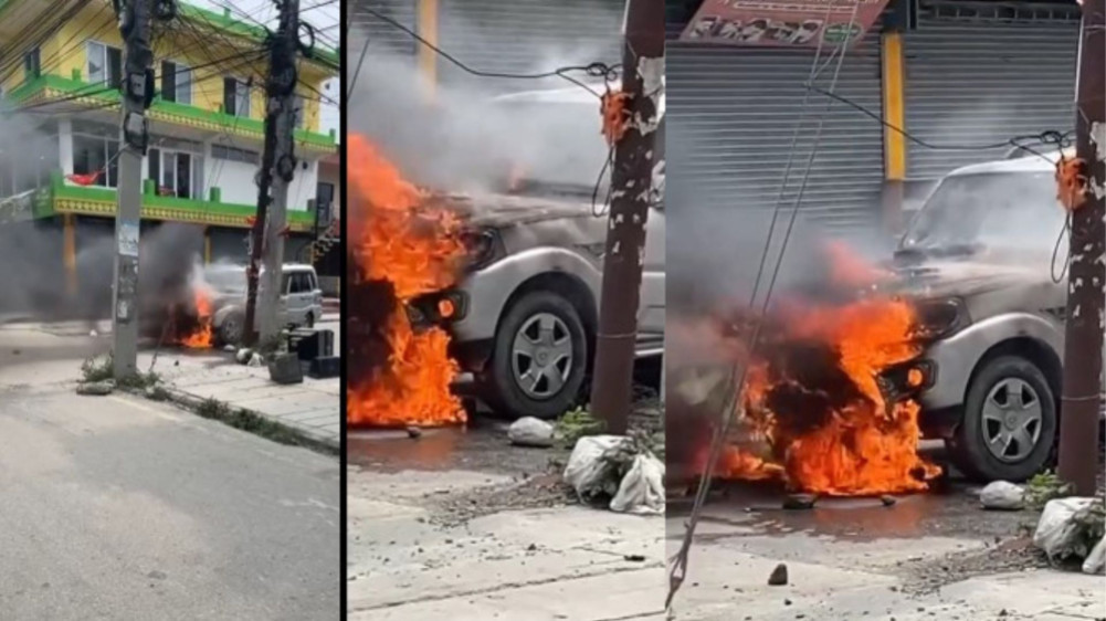 विराटनगरमा विद्यार्थीले गरे योजना आयोगको गाडीमा आगजनी