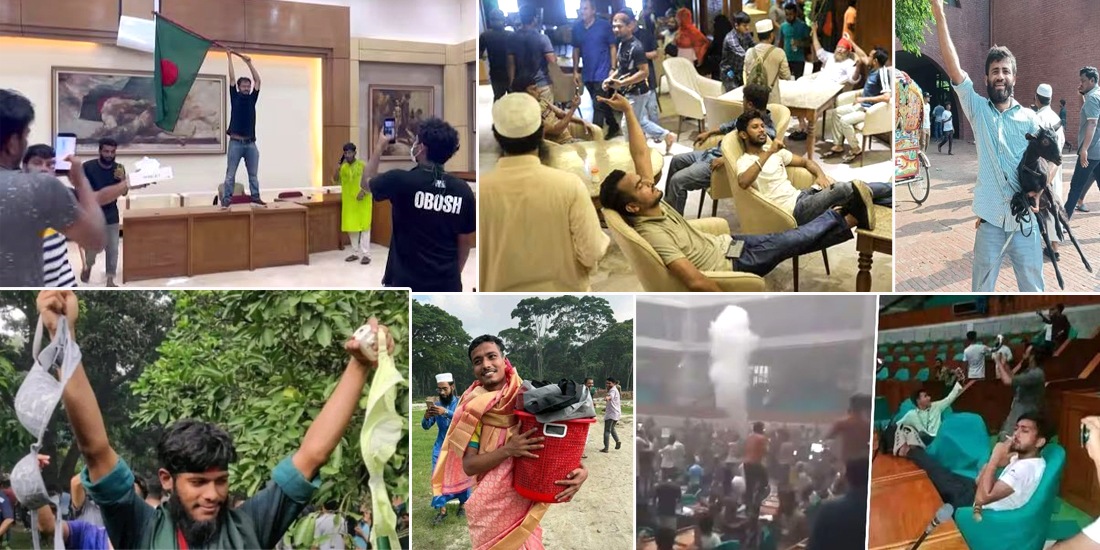 बंगलादेशमा प्रधानमन्त्रीको निवासबाट प्रदर्शनकारीले उठाए फर्निचर देखी भित्रि वस्त्रसम्म