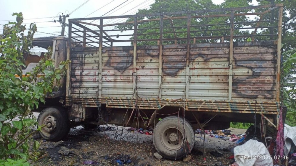 रोकेर राखेको ट्रकमा आगलागी